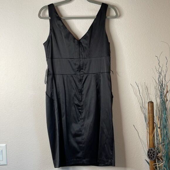 Bisou Bisou Black Satin Wiggle Cocktail Dress Beaded Strap 2000s Dead Stock - Picture 3 of 12